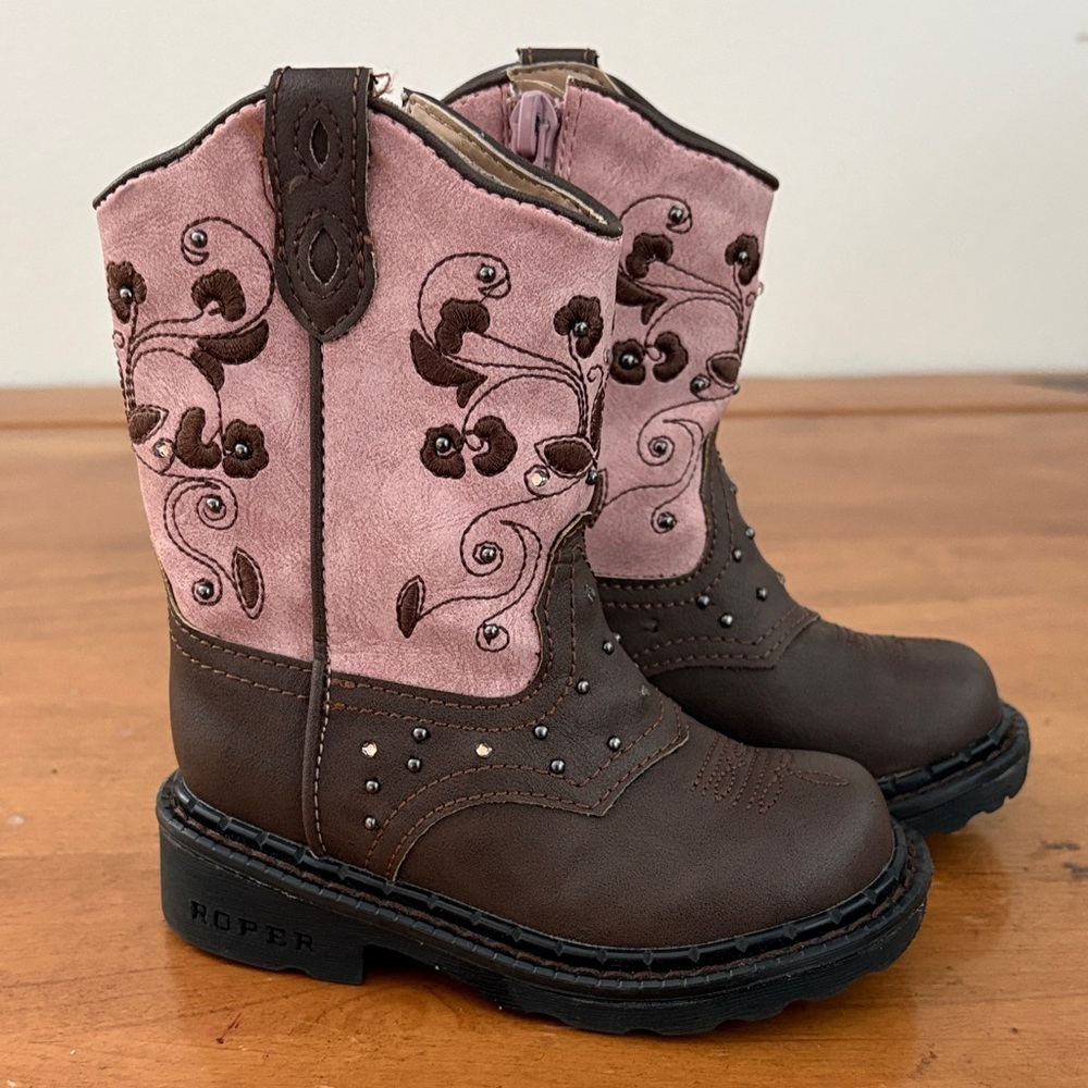 Roper Brown and Pink Floral Boots w/Lights Size 6